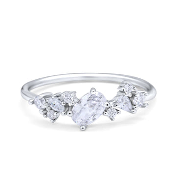 Art Deco Wedding Ring Oval Simulated Cubic Zirconia 925 Sterling Silver